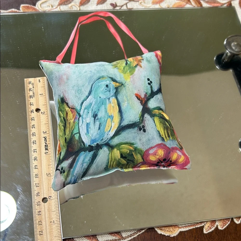 Miniature Hanging Throw Pillow with Blue Bird on a Tree Branch New Colorful